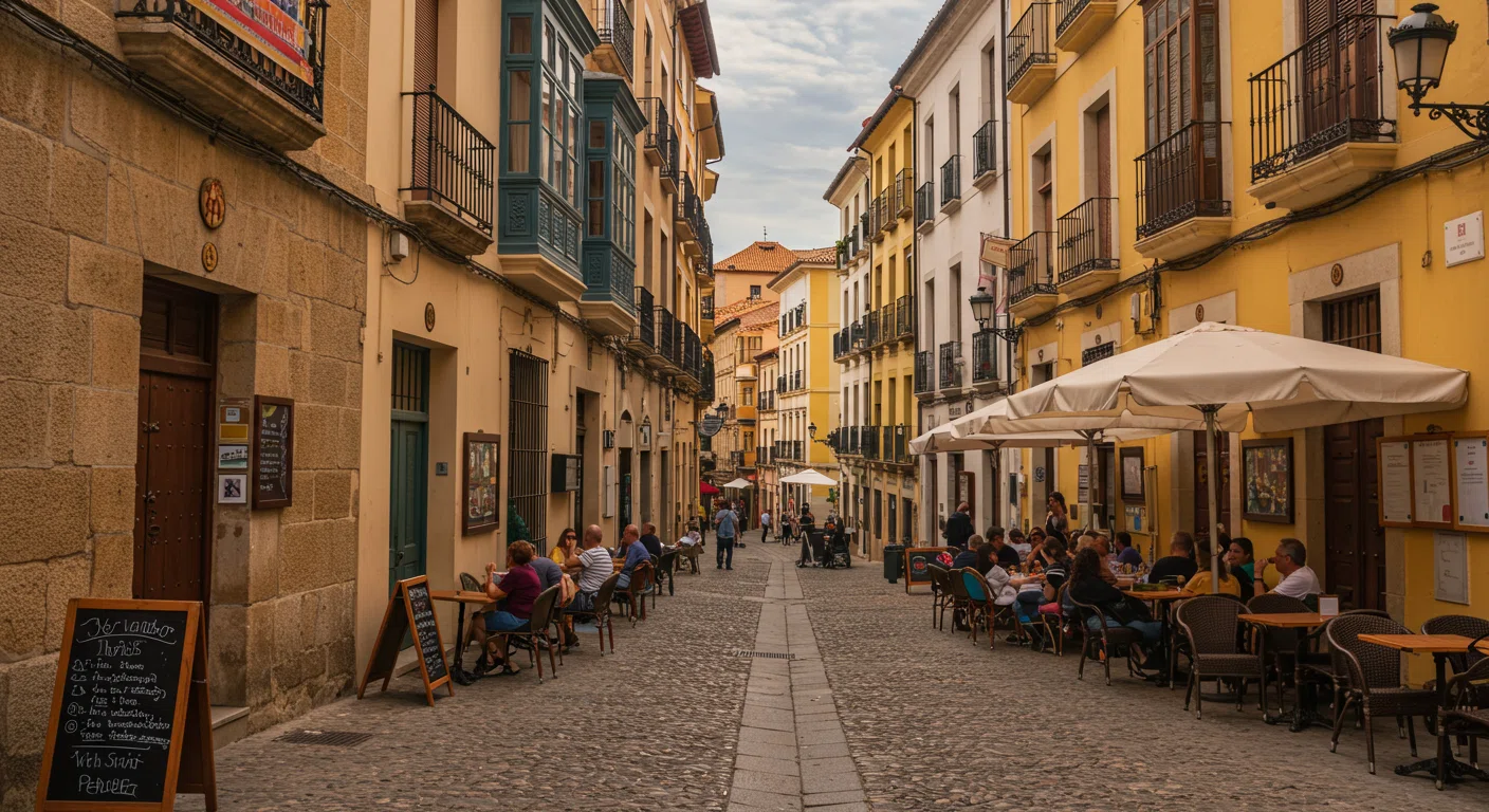 スペインの街並みと観光客