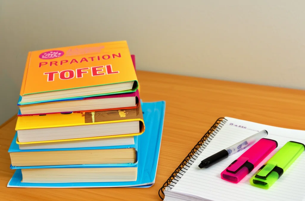 TOEFL教材が積み重なった様子