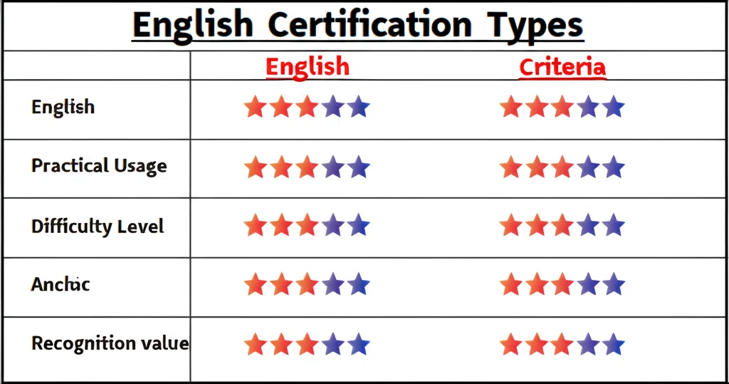 英語資格の種類を比較した表