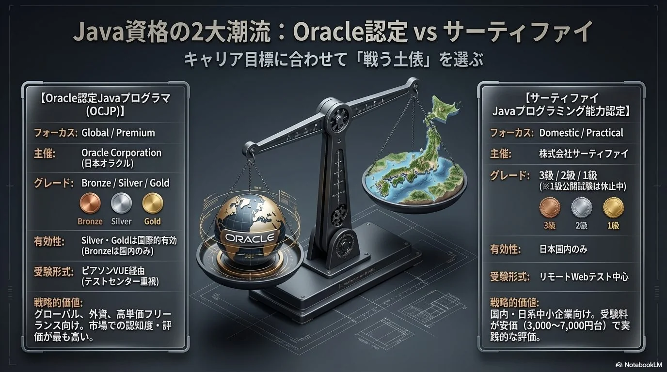Java資格の全体像｜Oracle認定とサーティファイの2系統