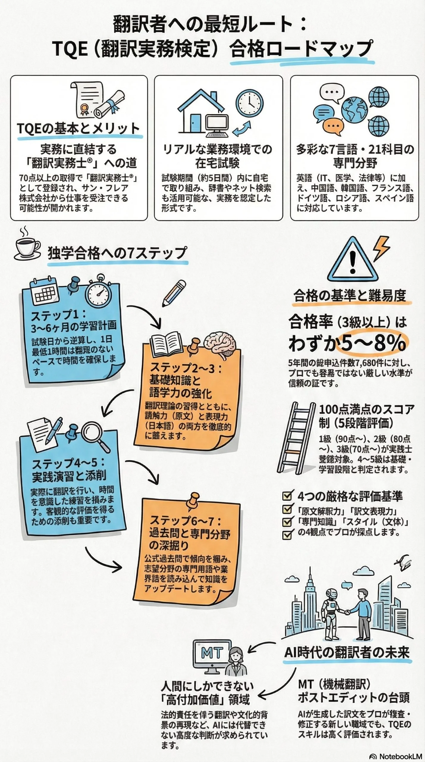 語学専攻者必見！翻訳実務検定(TQE)の合格率と独学での勉強法7ステップ